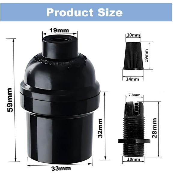 GHRTGR-Keyless Medium Base Vintage Socket,Black Bakelite Socket E26/E27 Vintage Screw Bulbs Edison Ceiling Retro Pendant Lamp Holder (3-Pack, Without Switch)
