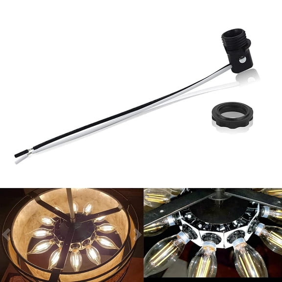 GHRTGR-LP1970 Phenolic Candelabra Socket, Light Socket, E12 Socket Light, Bulb Socket, E12 Lamp Socket with 1.25 Inch Shoulder Screw Ring, 6 Inch Wire Leads, 6Pcs