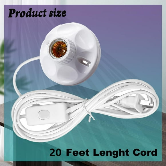 GHRTGR- Light Bulb Socket with Cord,E26/ E27 Lamp Base Desktop 20ft Light Socket with Cord Light Bulb Base E26/ E27 Lamp Base Desktop 20ft Include Screw Cord On/Off Switch Hanging,Light Socket with