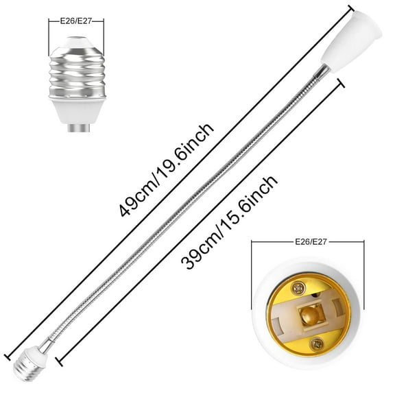 GHRTGR-Light Extender Socket, 2-Pack Bulb Flexible Gooseneck, 19 Inch Socket Extension 360 Flexible Extension Standard Medium Light Bulb Socket Converter