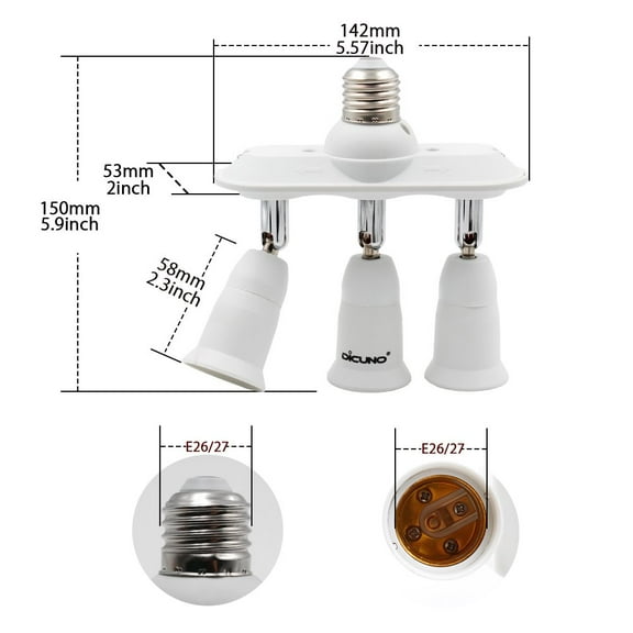GHRTGR-Light Socket Splitter 3 Way Adapter, 3 in 1 E26 Socket Converter, Bulb Lamp Horizontal Designed 360 Degrees Adjustable 180 Degrees Bending