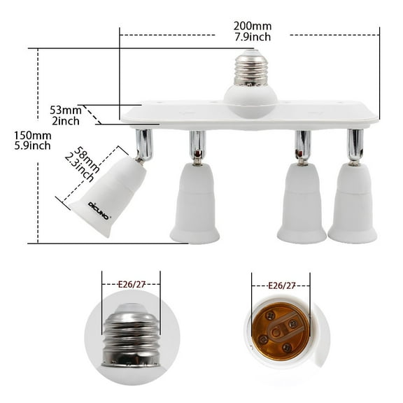 GHRTGR-Light Socket Splitter 4 Way Adapter, 4 in 1 E26 Socket Converter, Bulb Lamp Horizontal Designed 360 Degrees Adjustable 180 Degrees Bending