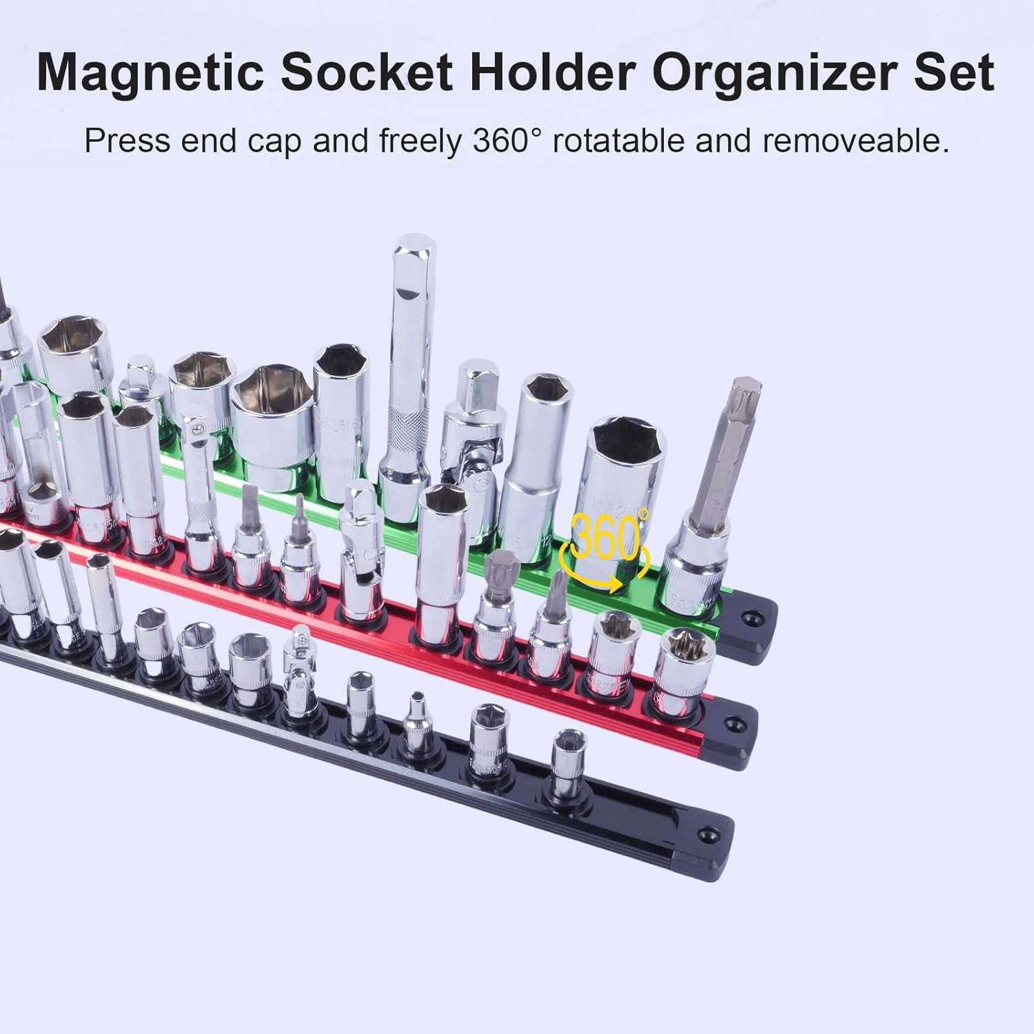 GHRTGR-Magnetic Socket Holder Organizer Set: 3-Piece 1/4, 3/8, 1/2 ...