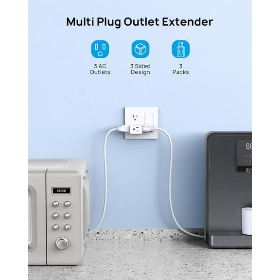 GHRTGR-Multi Plug Wall Outlet Extender - 3 Pack Multiple Plug Extension Outlet Splitter Adapter, Horizontal 3 Way Grounded Socket, for Home Office Dorm Room Cruise Ship Travel Essentials, White