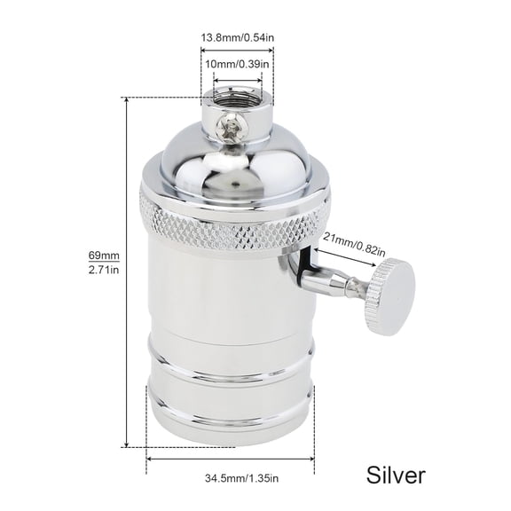GHRTGR-Nickel Lamp Socket, Vintage Edison E26/E27 Bulb Light Socket with On/Off Knob Switch(Silver)