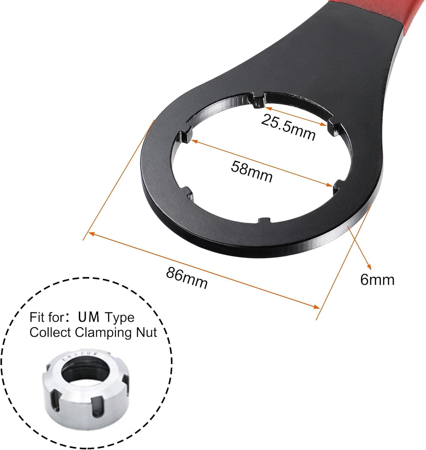 O Type Wrench For ER25 Collet Chuck Nut - 240mm Length, Carbon Steel With Rubber Handle, Lathe Tool Accessory