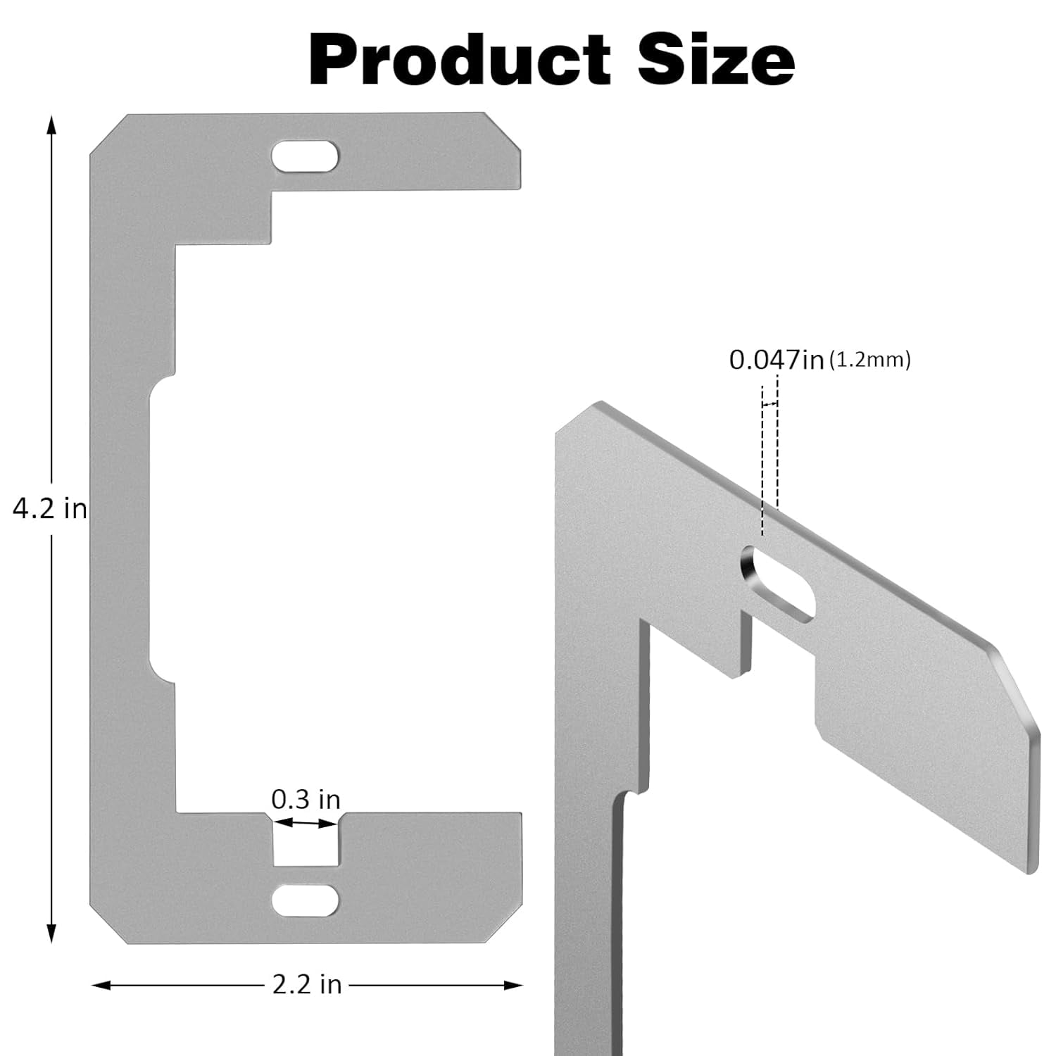 Wall plate spacer size chart showing width height and thickness