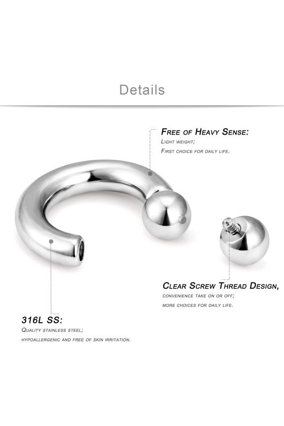GHRTGR-PA Ring Internally Threaded Circular Barbells Horseshoe Monster Screwball Rings 316L Surgical Steel Pierced Body Jewelry 2G 4G 6G 8G