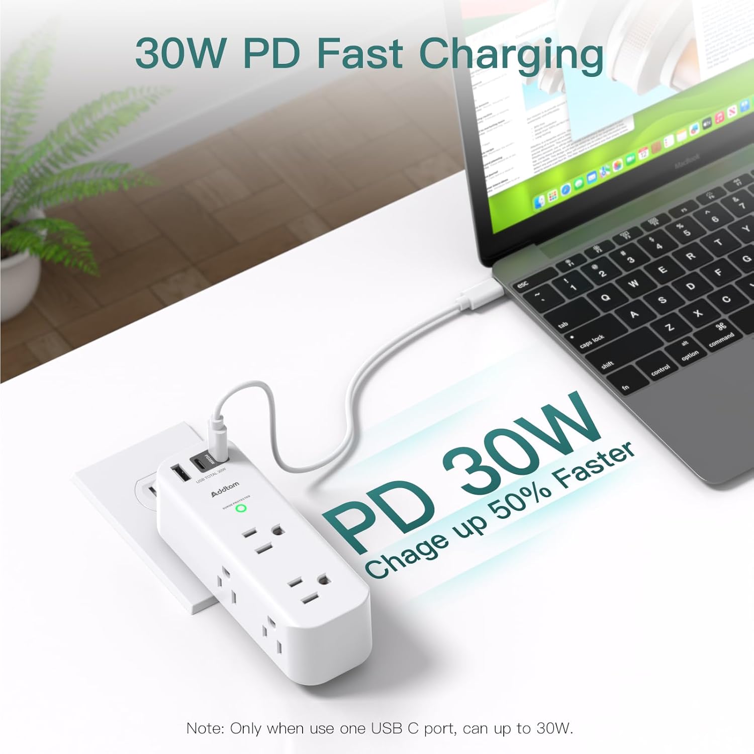 GHRTGR-PD 30W Outlet Extender Surge Protector - with Rotating Plug, 6 ...