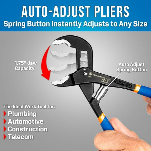 GHRTGR-PPA-7 Pump Pliers with One-handed Automatic Adjustment 1.75 Max Jaw Opening, 7" Length