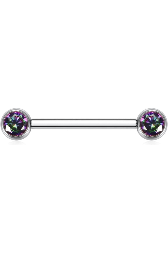GHRTGR-Pair 14G Nipple Rings G23 Titanium Internally Threaded Nipple Barbells 12mm-18mm Bridge Piercing Jewelry Straight Nipple Bar for Women Men Nipple Piercing Jewelry with CZ/Opal