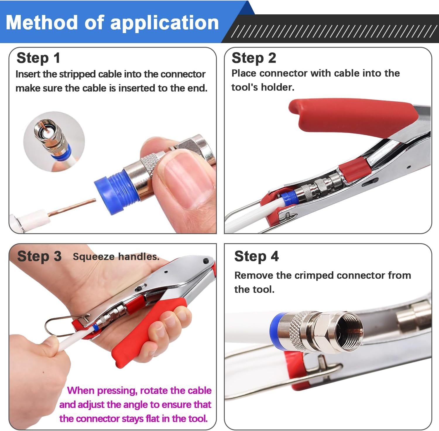 Coaxial Cable Crimper Tool Kit – Includes Stripper, Crimper & 5 F-Type RG6 Connectors For RG59/RG6