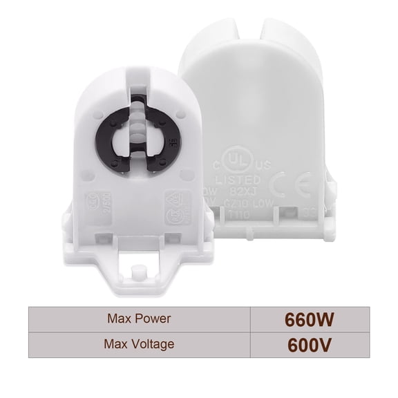 GHRTGR-Screw Type T8 Lamp Holder 20-Pack, UL Non-shunted Light Socket for LED Fluorescent Tube Replacements