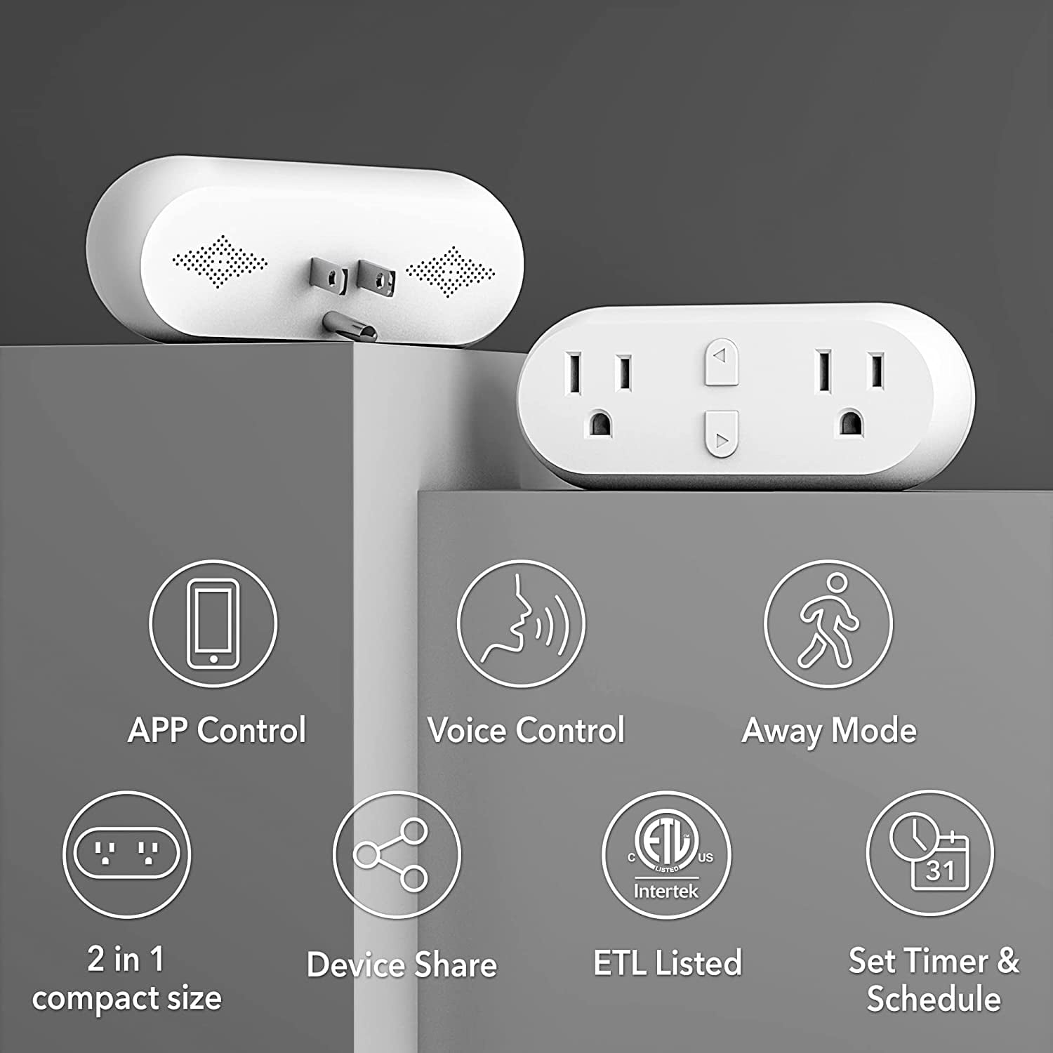 GHRTGR-Smart Plug 15A, WiFi Outlet Extender Dual Socket Plugs Works ...