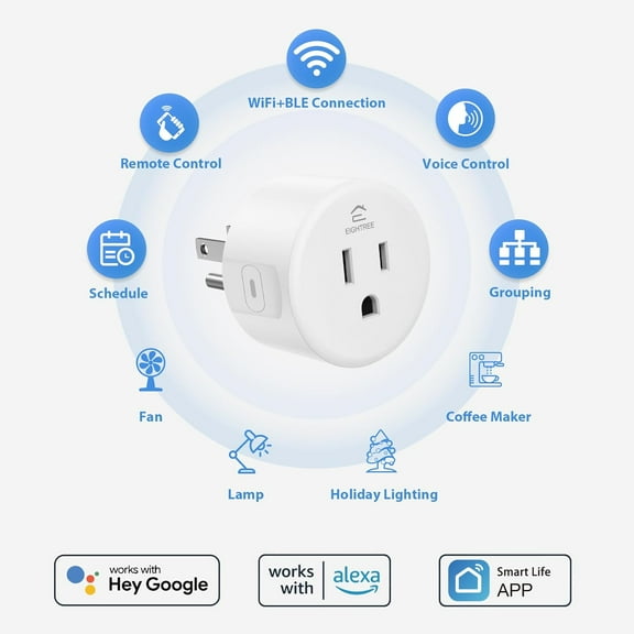 GHRTGR-Smart Plug, Smart Home WiFi Outlet Compatible with Alexa & Google Home, Smart Socket with Remote Control & Timer Function, 2.4GHz WiFi Only