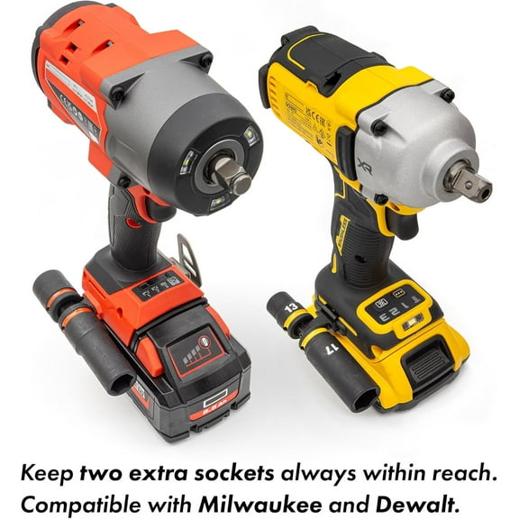 GHRTGR-Socket Holder for Milwaukee & Dewalt Impact Wrenches | Choose 1/2" or 3/8" Size | Holds Two Sockets | Lightweight Aluminum, Low Profile | Mounts Using Belt Clip Screw Point