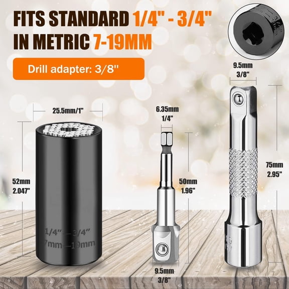 GHRTGR-Super Universal Socket, Black, Chrome Vanadium Steel, 7-19mm