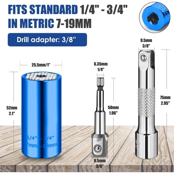 GHRTGR-Super Universal Socket Tools Gifts For Men Unscrew Any Bolt Tool Set Christmas Stocking Stuffers For Men Cool Gadgets for Dad, Husband, Boyfriend Professional 7-19mm Socket with Drill&Wrench A