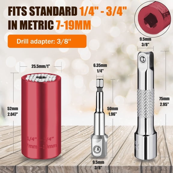 GHRTGR-Super Universal Socket Tools Gifts For Men Unscrew Any Bolt Tool Set Christmas Stocking Stuffers For Men Cool Gadgets for Dad, Husband, Boyfriend Professional 7-19mm Socket with Drill&Wrench A