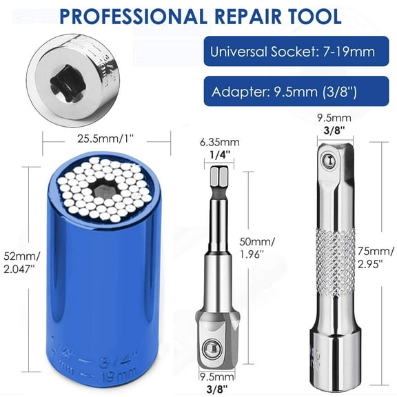 GHRTGR-Super Universal Socket Wrench, Blue, 7-19mm, Chrome Vanadium Steel, 2pcs