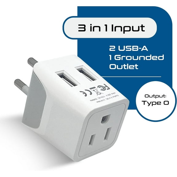 GHRTGR-Thailand Travel Adapter with Dual USB - Type O Ultra Compact US to Thailand Plug Adapter - 3 in 1 Safe Grounded - Ideal for Cell Phones, Laptops, Cameras, and More