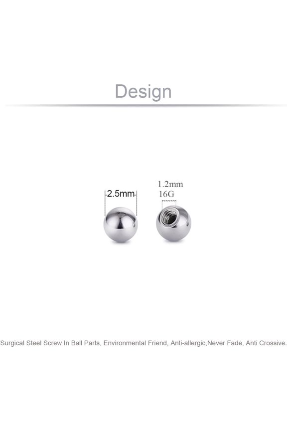 GHRTGR-Threaded 316L Steel Replacement Balls Piercing Parts for Body Jewelry 14G 16G Barbell