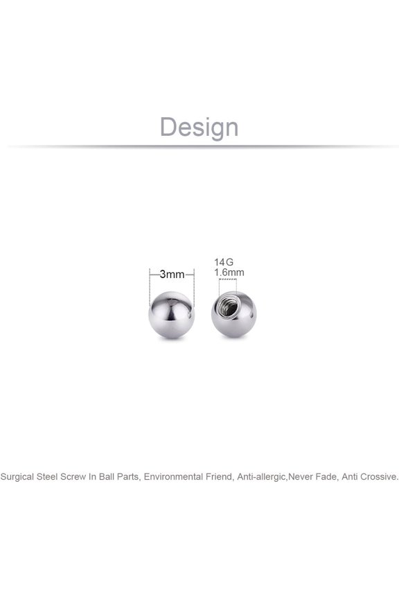 GHRTGR-Threaded 316L Steel Replacement Balls Piercing Parts for Body Jewelry 14G 16G Barbell