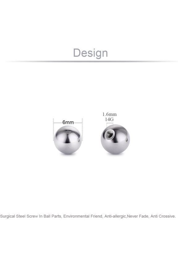 GHRTGR-Threaded 316L Steel Replacement Balls Piercing Parts for Body Jewelry 14G 16G Barbell
