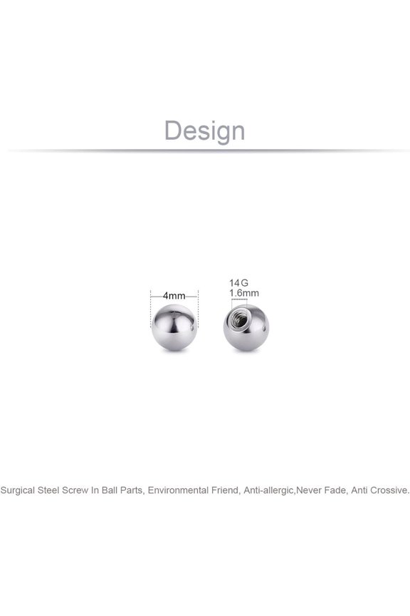 GHRTGR-Threaded 316L Steel Replacement Balls Piercing Parts for Body Jewelry 14G 16G Barbell