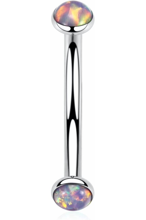 GHRTGR-Titanium Eyebrow Jewelry - Curved Barbell & Labret Stud, 16g - Belly Button Ring & Cartilage Earring - Opal Bridge Jewelry