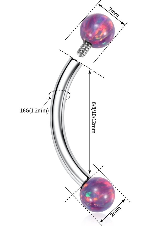 GHRTGR-Titanium Eyebrow Jewelry - Curved Barbell & Labret Stud, 16g - Belly Button Ring & Cartilage Earring - Opal Bridge Jewelry
