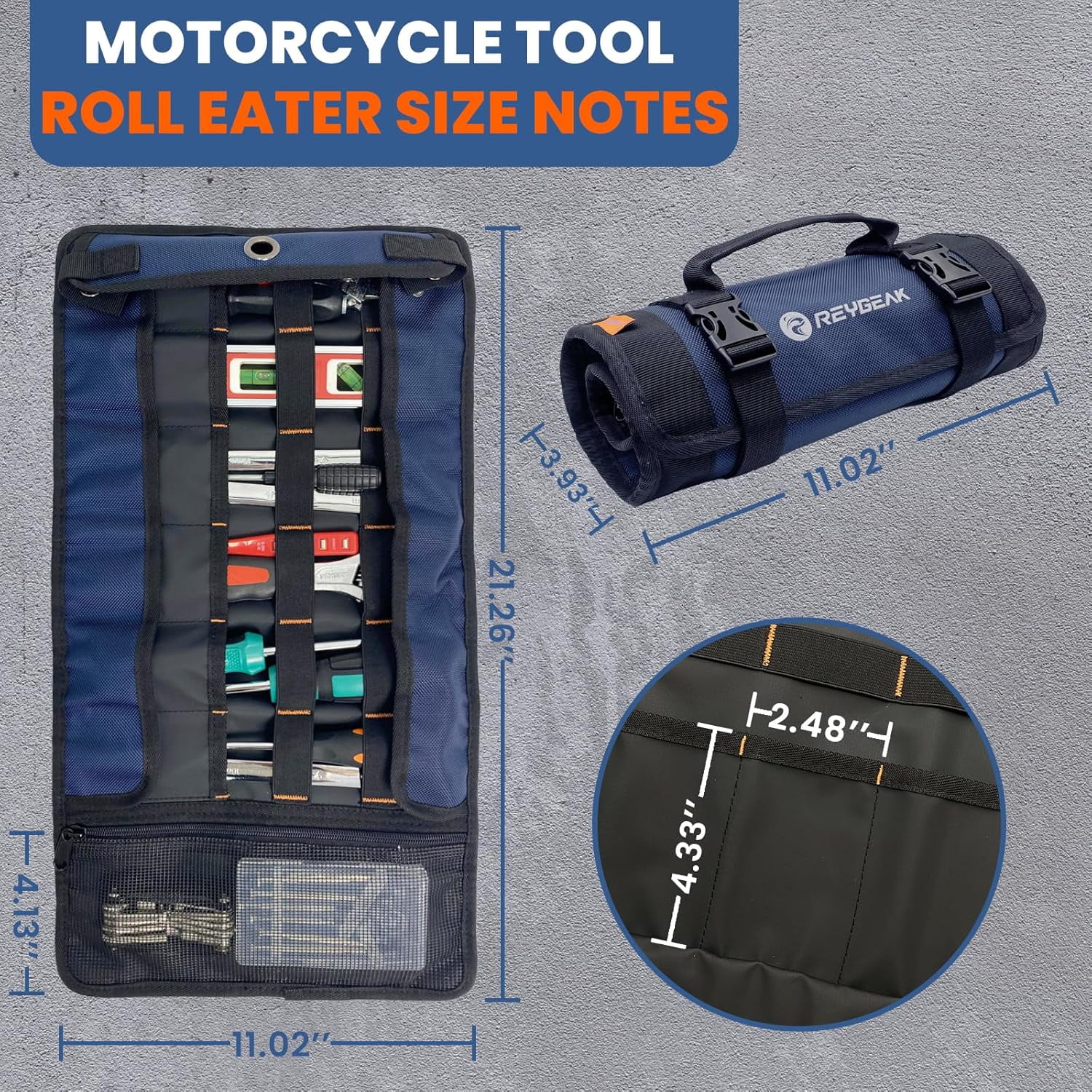Rollable Tool GHRTGR-Tool Roll Organizer with Stand-up Baffle,1680D PVC Motorcycle ...