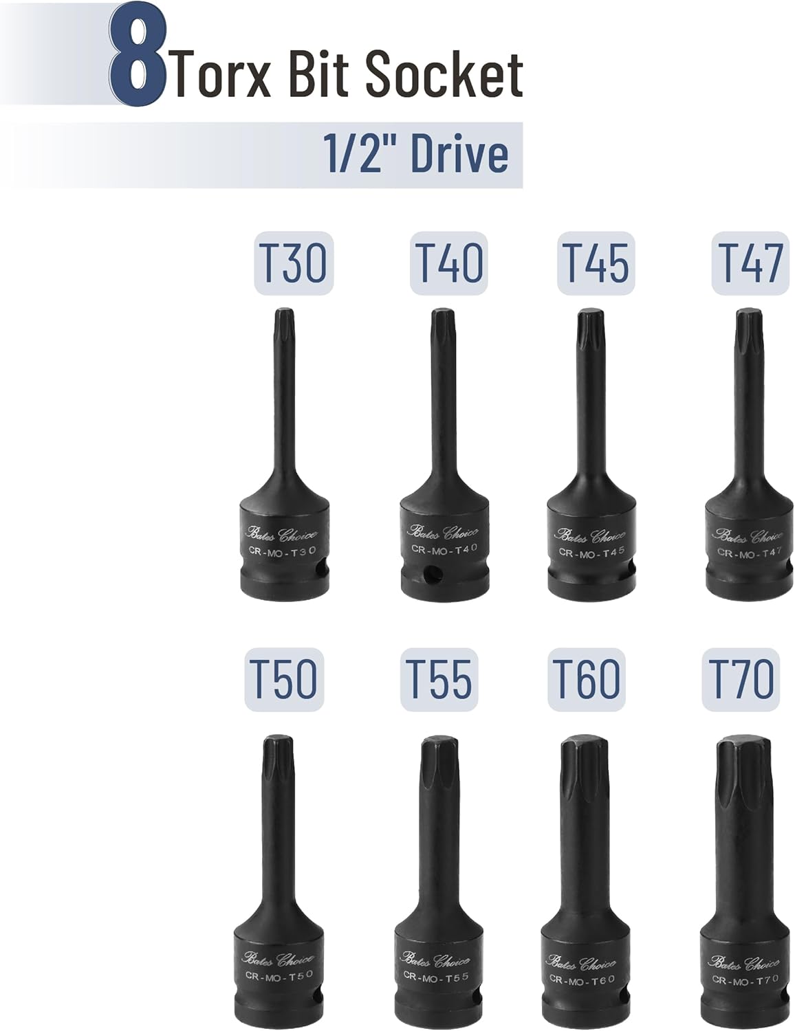 GHRTGR-Torx Bit Socket Set, 8 pcs, 1/2 Inch Drive, 3 Inch Long, Cr-Mo ...