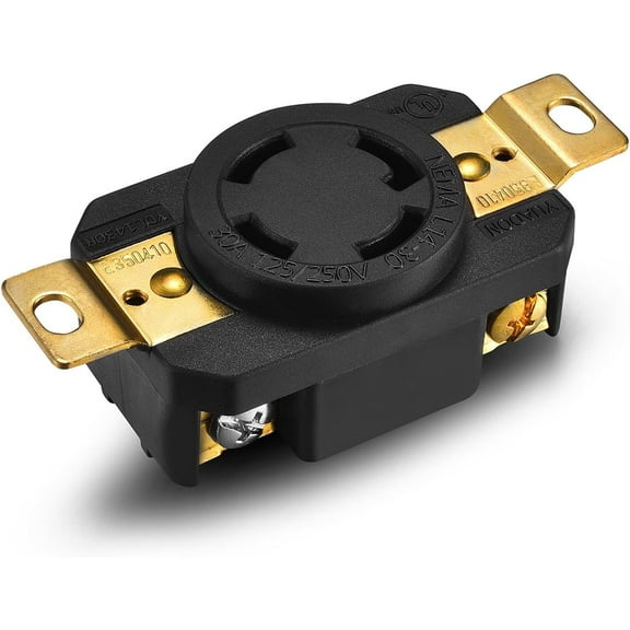 GHRTGR-UL Listed NEMA L14-30R Receptacle Connector Socket,30A 30 Amp,AC 125V/250V 125 Volt/250 Volt,3 Pole-4 Wire,Grouding,Flush Mounting Twist Locking,Black Gray,Industrial Grade Heavy Duty