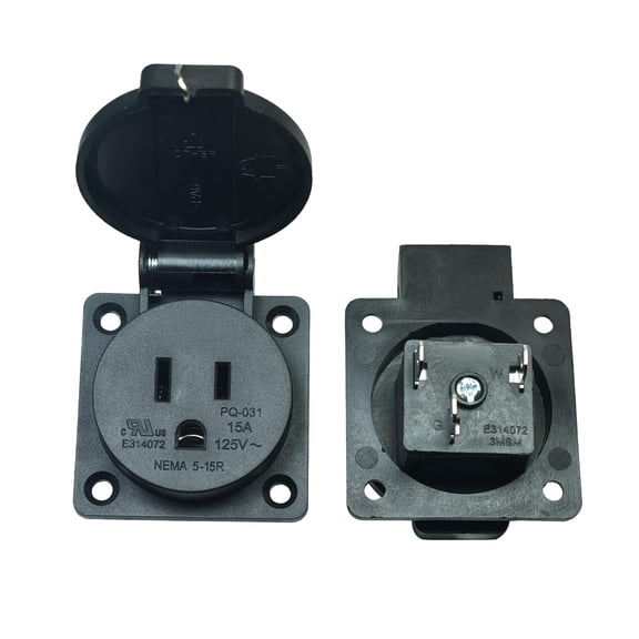 GHRTGR-US Standard Waterproof Power Outlet 3-Hole Socket 15A125Vac Panel Mount Dustproof Industrial Electrical Female Plug Power Connector(2-Pack)