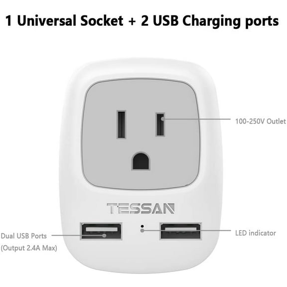 GHRTGR-US to UK Ireland Travel Plug Adapter 2 Pack, Type G Power Outlet Adaptor with 2 USB for USA to Dubai Scotland British London England Qatar Irish