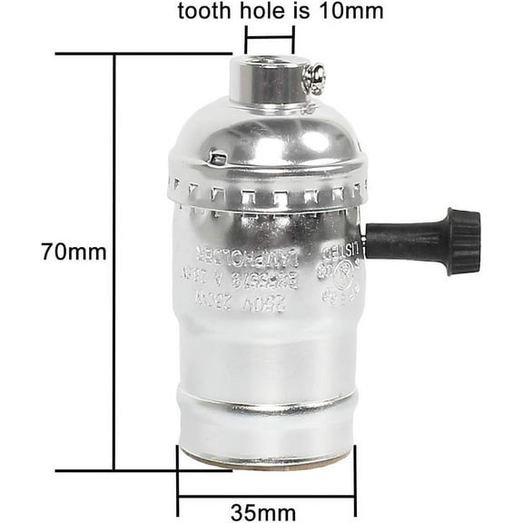 GHRTGR-Vintage Lamp Socket E26/E27 lamp Holder, Light Socket with Turn Knob Edison Industrial Metal Shell for Fixture Replacement DIY Lighting,10Pack (Silver)