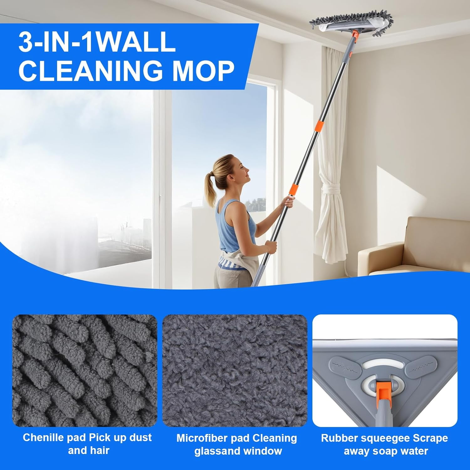 GHRTGR-Wall Mop with 80 Inches Long Handle, Wall Cleaner Mop Tool for ...