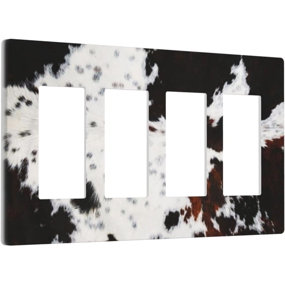 GHRTGR-Western Black Brown White Cow Decorative 4 Gang Quad Gfci/Decorator Light Switch Cover Cowhide Wild Animal Fur Skin Spots Cheetah Leopard Print Four Device Rocker Switch Face Wall Plate Outlet