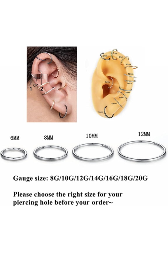 GHRTGR-YROGCU Nose Ring Lip Septum Earring-Clicker: Double/Triple Ring Open Stacked Ring 14G/16G/18G/20G 6mm/8mm/10mm/12mm 316L Surgical Steel Sleeper Earring Helix Rook Conch Cartilage Daith Tragus