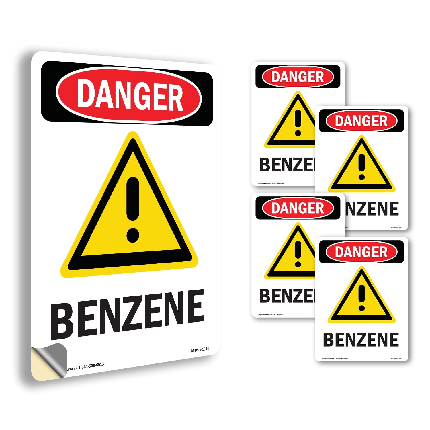 GHS Benzene OSHA Danger Vinyl Decal Label 18 Inch x 12 Inch - 5 Pack ...