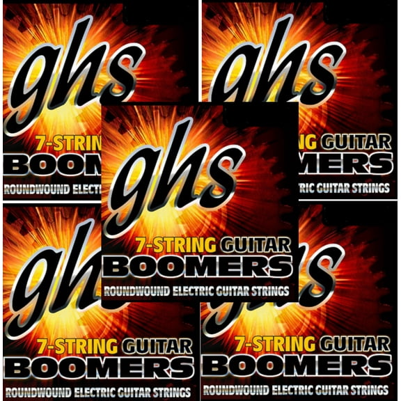 GHS Boomers Guitar Strings 5-Pack 7-String Roundwound Electric Custom Light 9-62