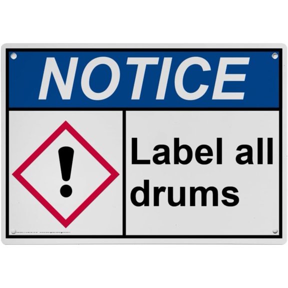GHS MSDS Label All Drums Sign, Industrial GHS MSDS Right to Know Sign 8"x12" UV Resistant for Indoor Outdoor Workplace