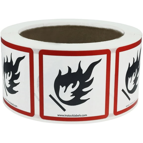 GHS Pictogram Labels Flame | 2 x 2" Inch Square | 500 Pack