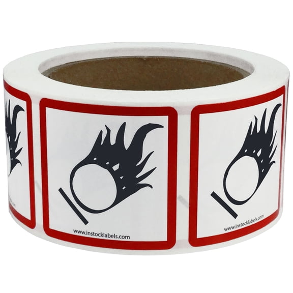 GHS Pictogram Labels Flame Over Circle | 2 x 2" Inch Square | 500 Pack