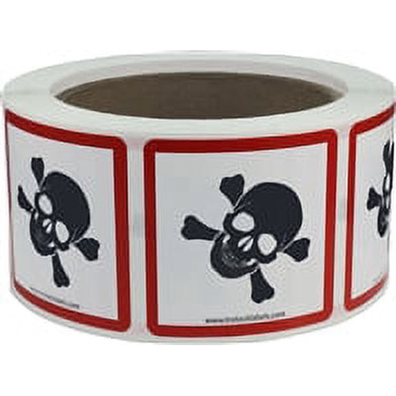 GHS Pictogram Skull & Crossbones Labels | 2 x 2" Inch Square | 500 Pack