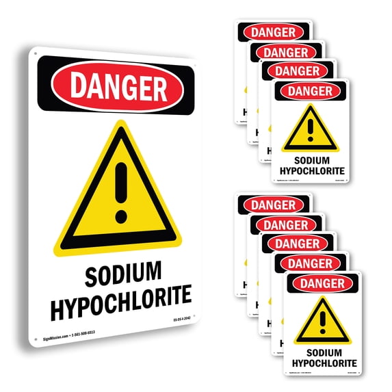 GHS Sodium Hypochlorite OSHA Danger Aluminum Sign 14 Inch x 10 Inch - 10 Pack