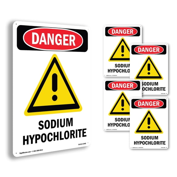 GHS Sodium Hypochlorite OSHA Danger Aluminum Sign 14 Inch x 10 Inch - 5 Pack