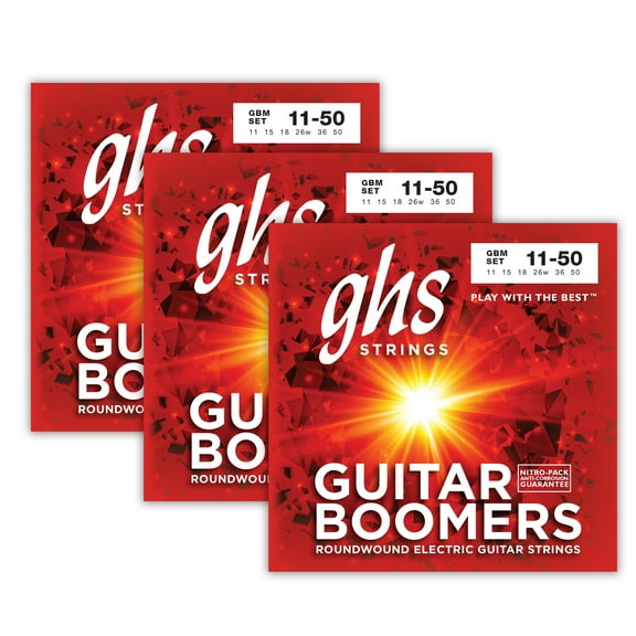 GHS Strings GBM Guitar Boomers, Nickel-Plated Electric Guitar Strings, Medium (.011-.050), 3 Sets of GBM