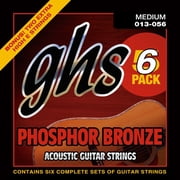 GHS Strings S335-5 Phosphor Bronze Acoustic Guitar Strings, Medium, 6 Pack .013-.056